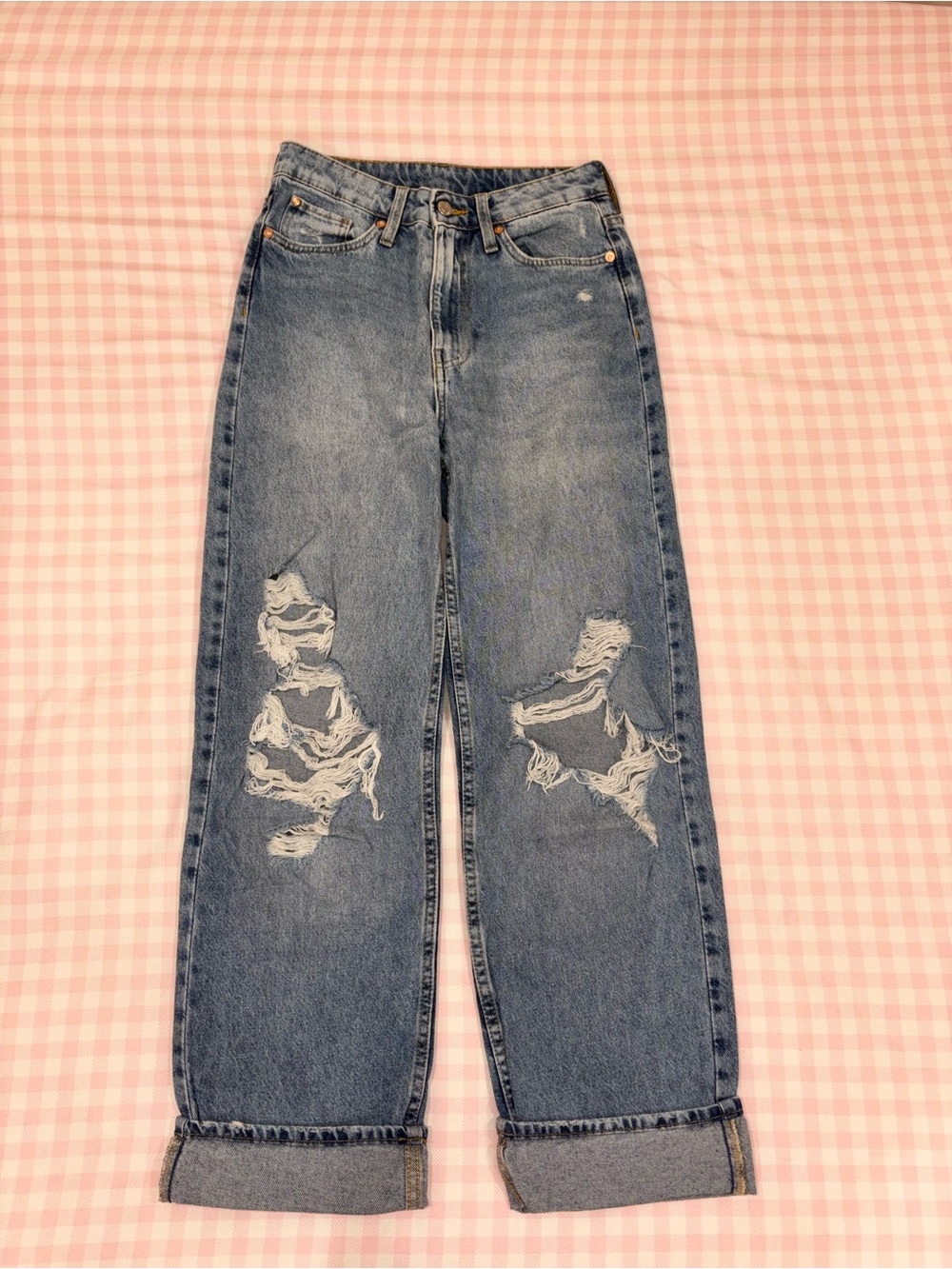 H&M High-Waist Distressed Blue Jeans for Women